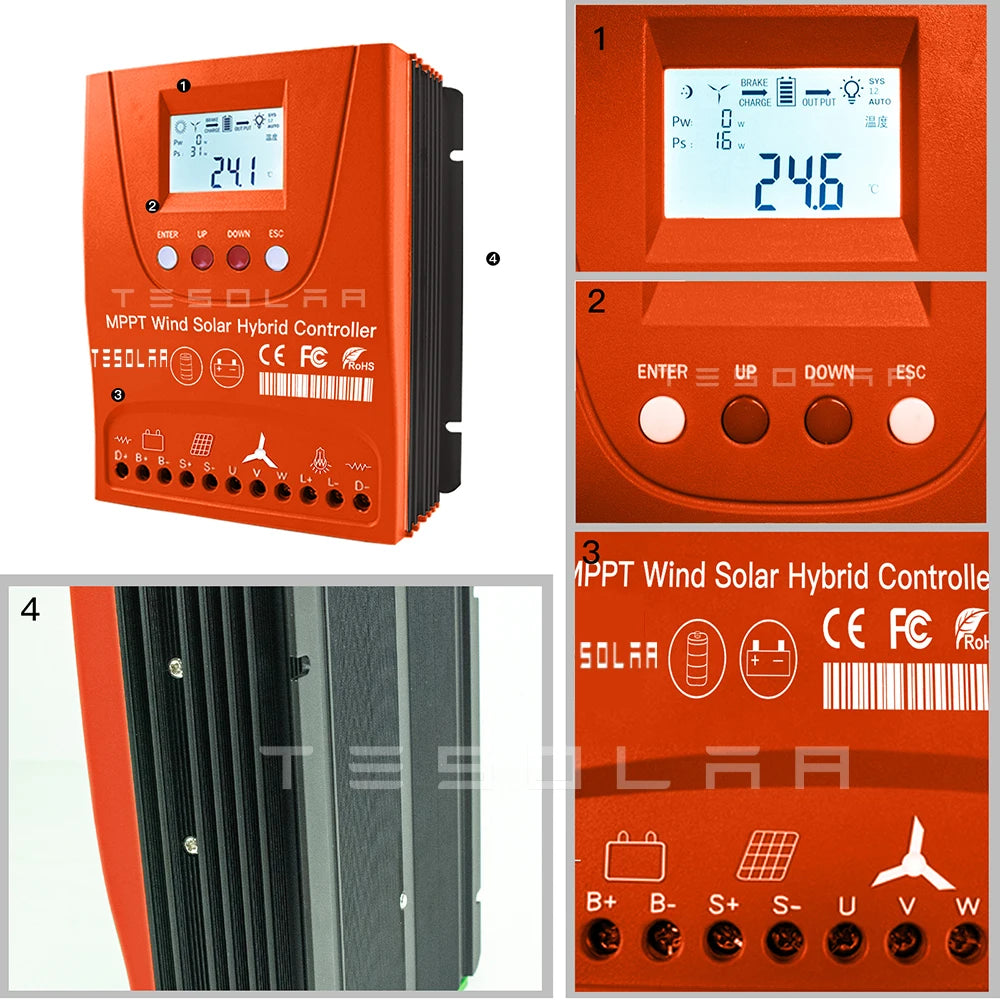 Controlador de carga Solar, regulador híbrido de 3000W, 12V, 24V, 48V,  MPPT, para Lifepo4, litio, para