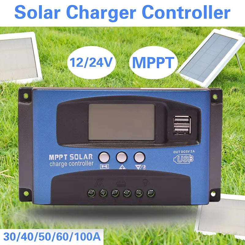 Controlador de carga solar 12V 24V 60A MPPT Pantalla LCD Regulador de panel  USB