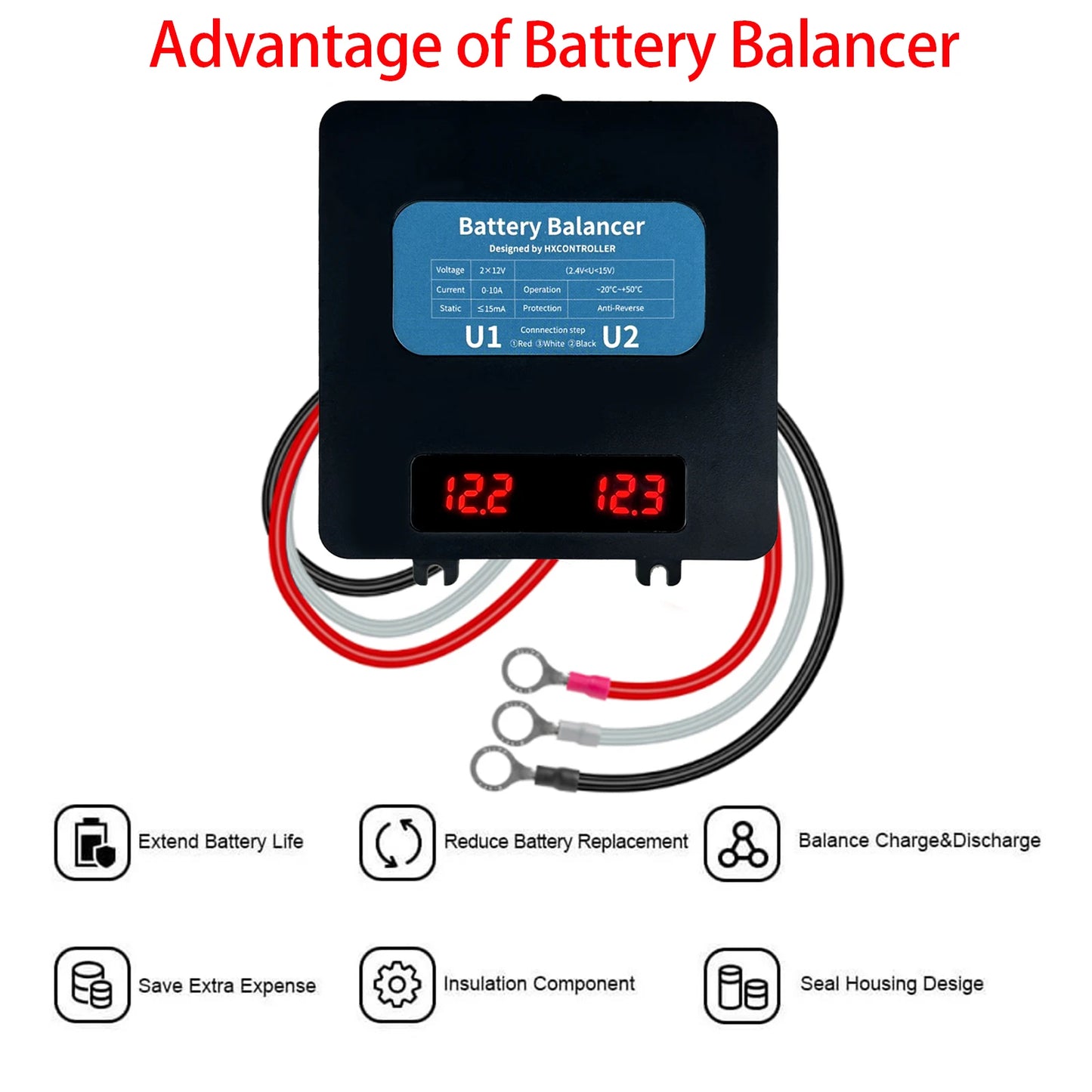 Battery balancer battery equalizer for 2 X 12V lead acid battery